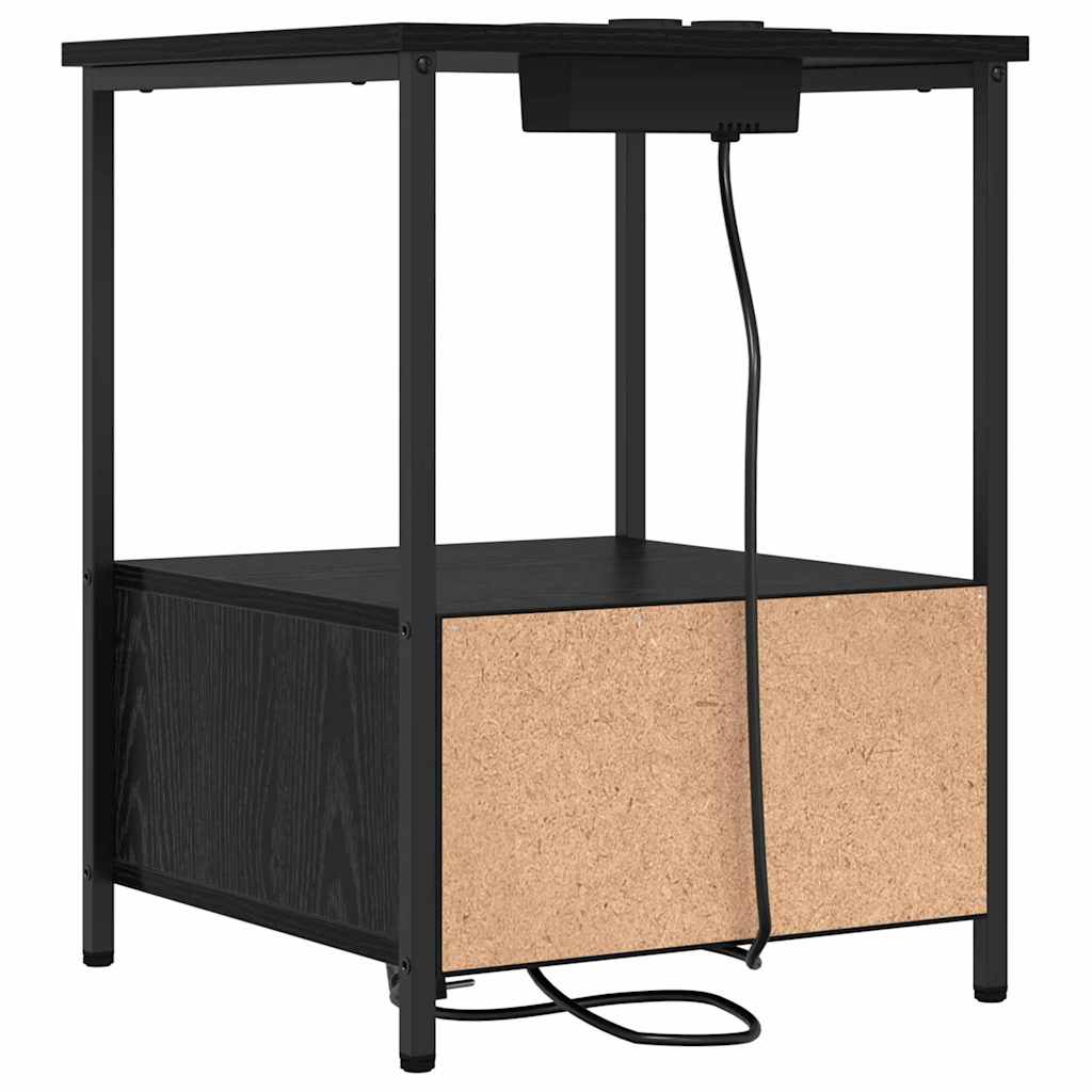 Bedside Cabinet with Charging Station 2 pcs Black oak